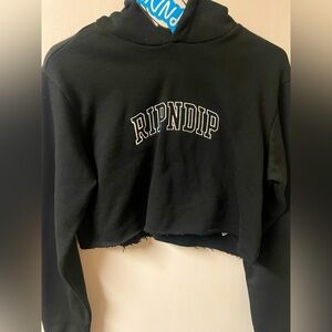 NWT RipNDip Cropped Black Hoodie | Embroidered Logo | Size XS